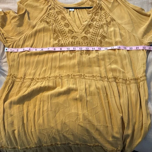 Old Navy Mustard Yellow Long Sleeve Embroidered Tiered Dress - Picture 7 of 8
